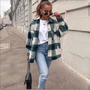 BLOGGER FAVORITE Zara Green Plaid Overshirt Shacket